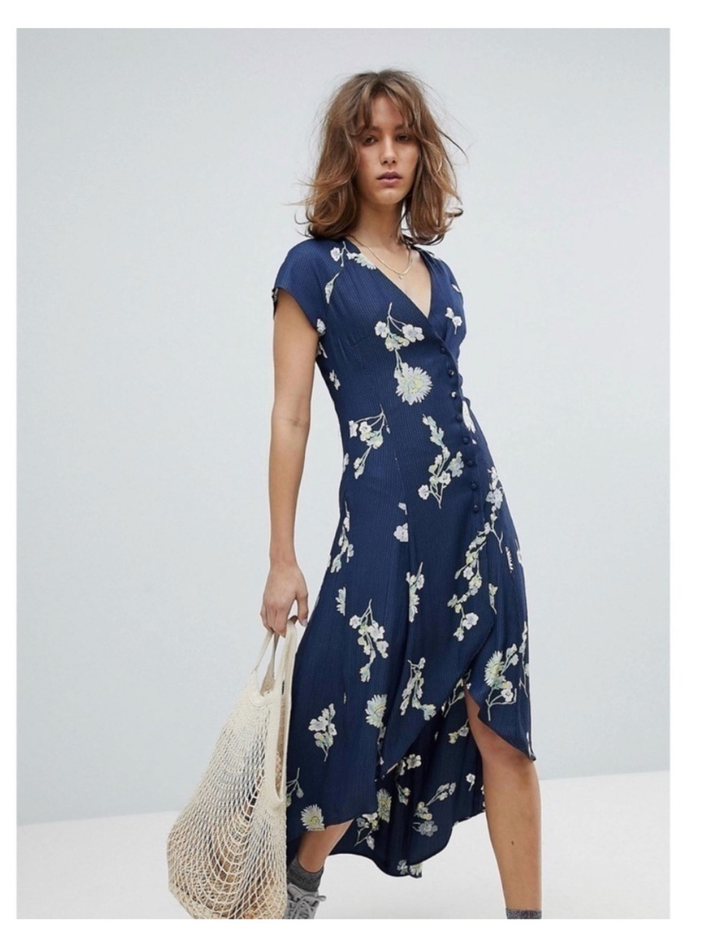 Free People Lost In You Floral Navy Midi Dress size XS
